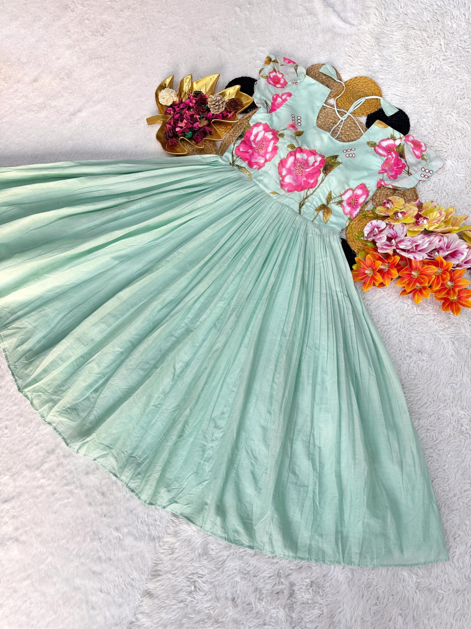 Beautiful Stylist Mul Mul Cotton Gown with Beautiful Maggam Work