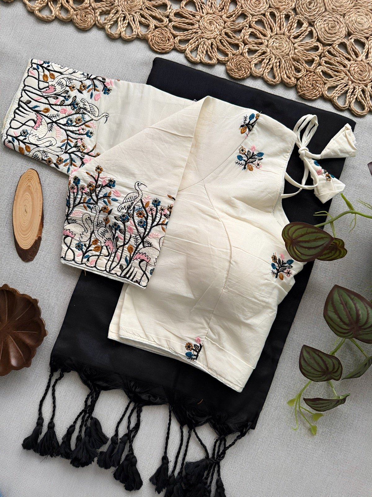 Khadi cotton Saree with Stitched blouse- Ethnic duo