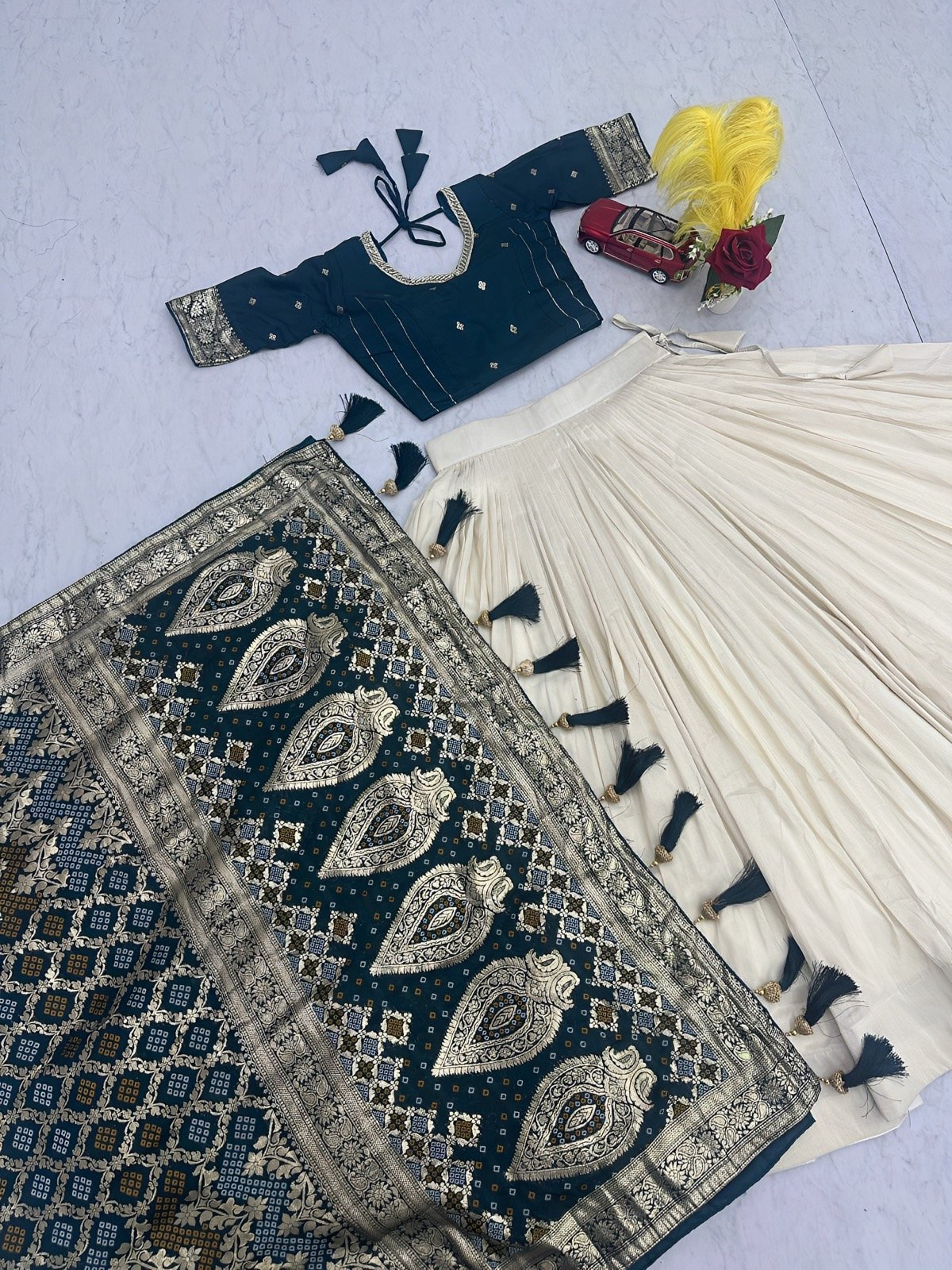 Banaras Silk Semi Stitched Halfsaree - Top quality Designer Lehenga