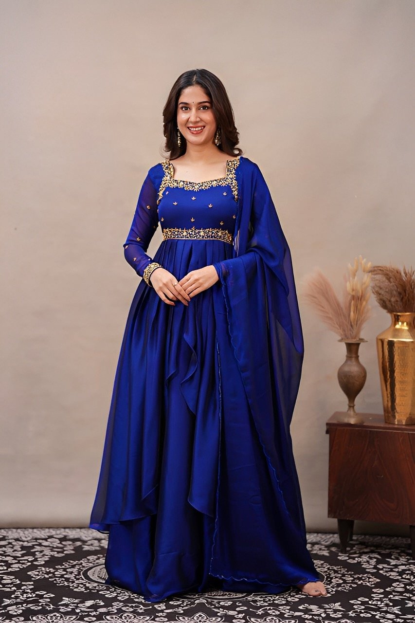 Neela Rich Blue Gown with Dupatta set - Anarkali with Dupatta🌀
