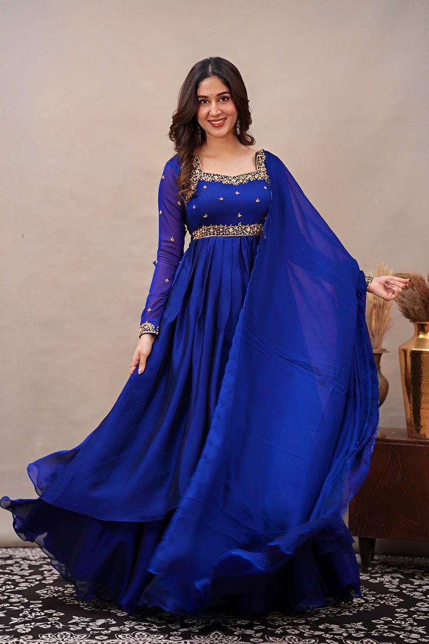Neela Rich Blue Gown with Dupatta set - Anarkali with Dupatta🌀