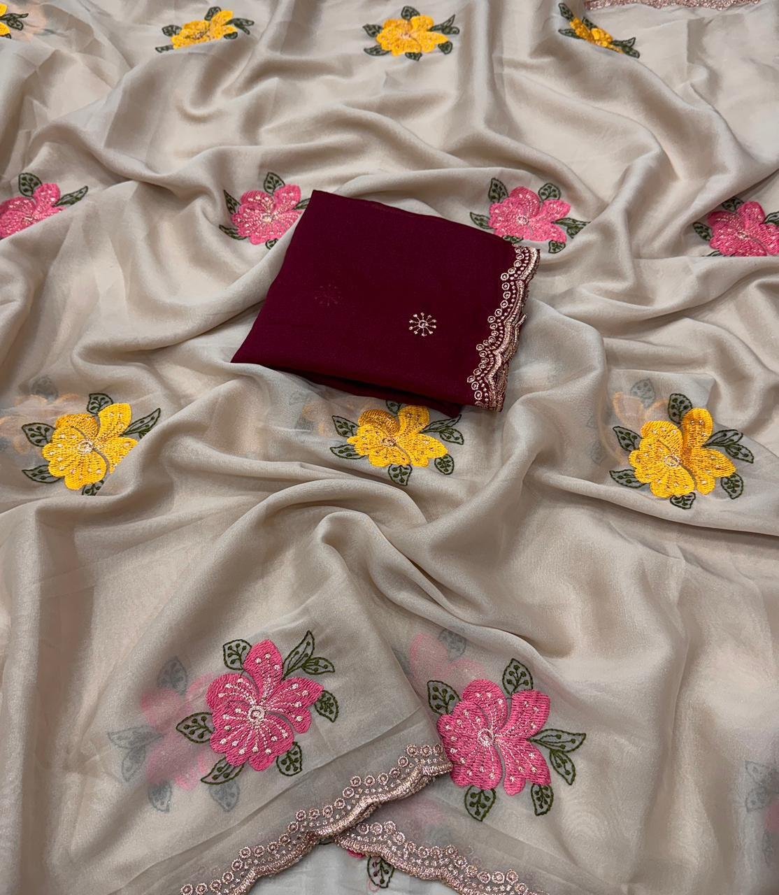 Flower Floral saree with Blouse - Huge Offer🍁