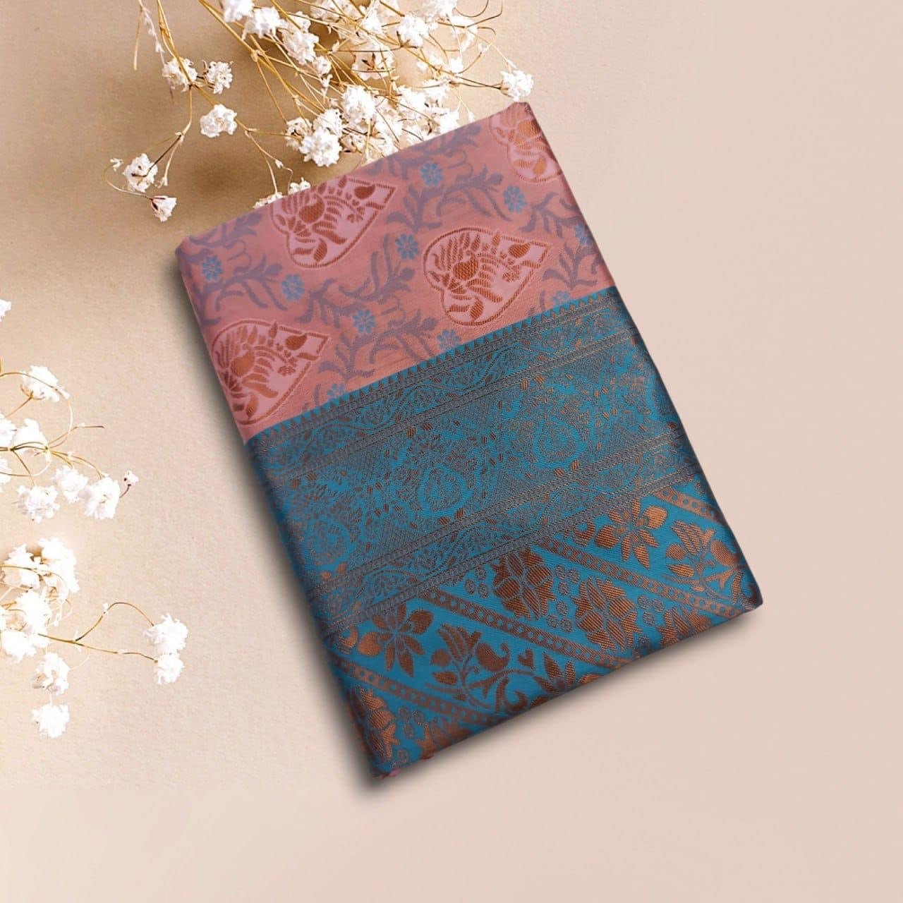 Peach silk saree - Exclusive offer Cotton silk sarees