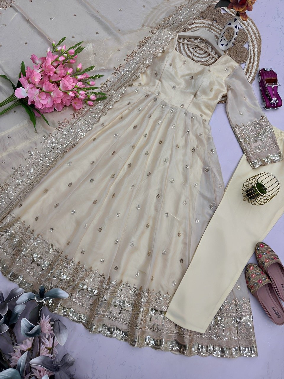 Royal Pearl Anarkali in Offer - Hotselling Grand Partywear Kurti pant dupatta set