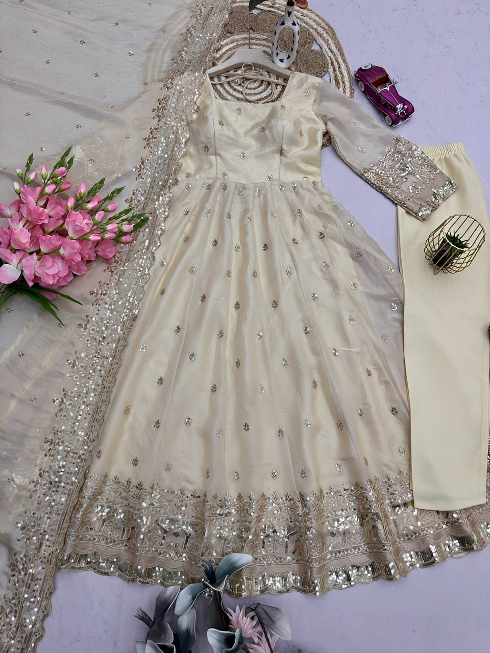 Royal Pearl Anarkali in Offer - Hotselling Grand Partywear Kurti pant dupatta set