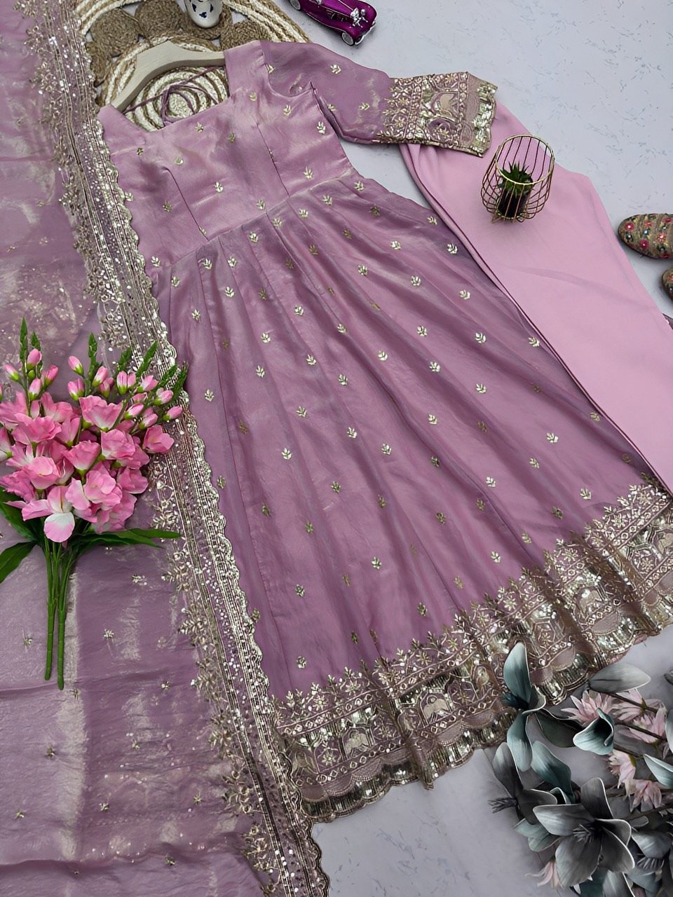 Royal Pearl Anarkali in Offer - Hotselling Grand Partywear Kurti pant dupatta set