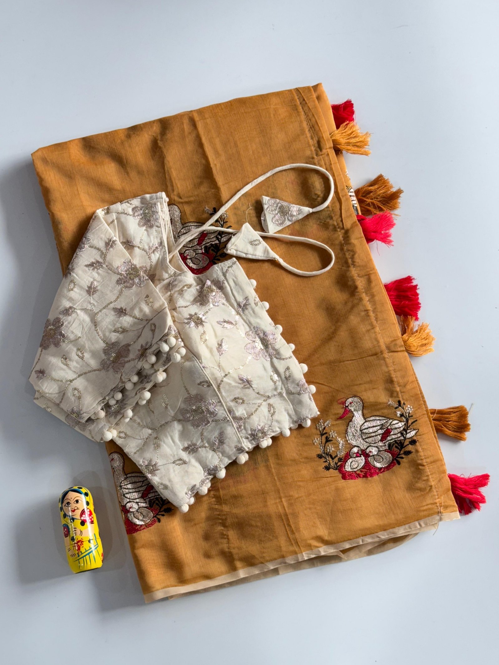 Chanderi Cotton saree with stitched blouse