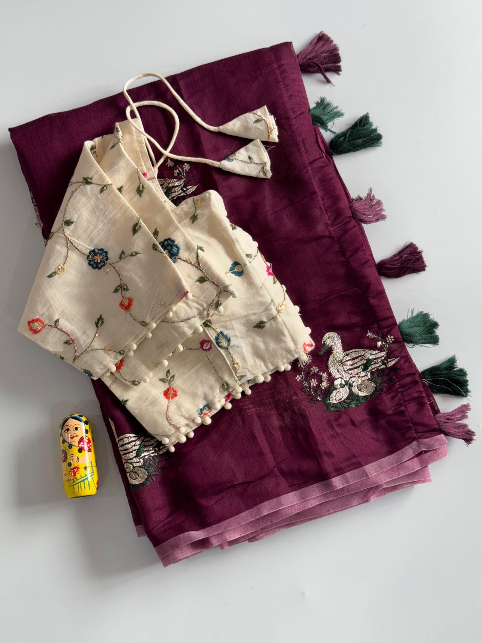 Chanderi Cotton saree with stitched blouse