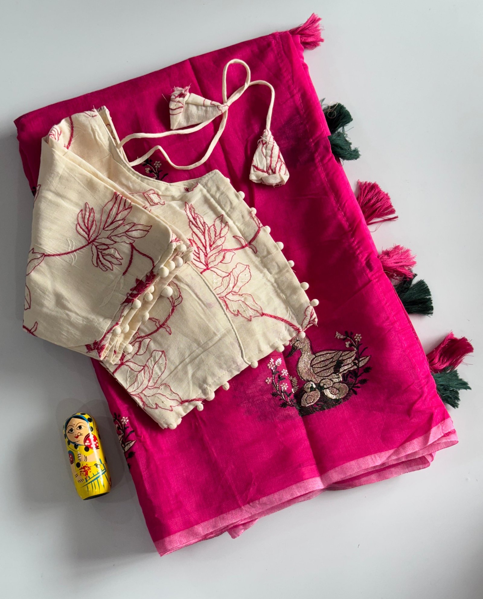 Chanderi Cotton saree with stitched blouse