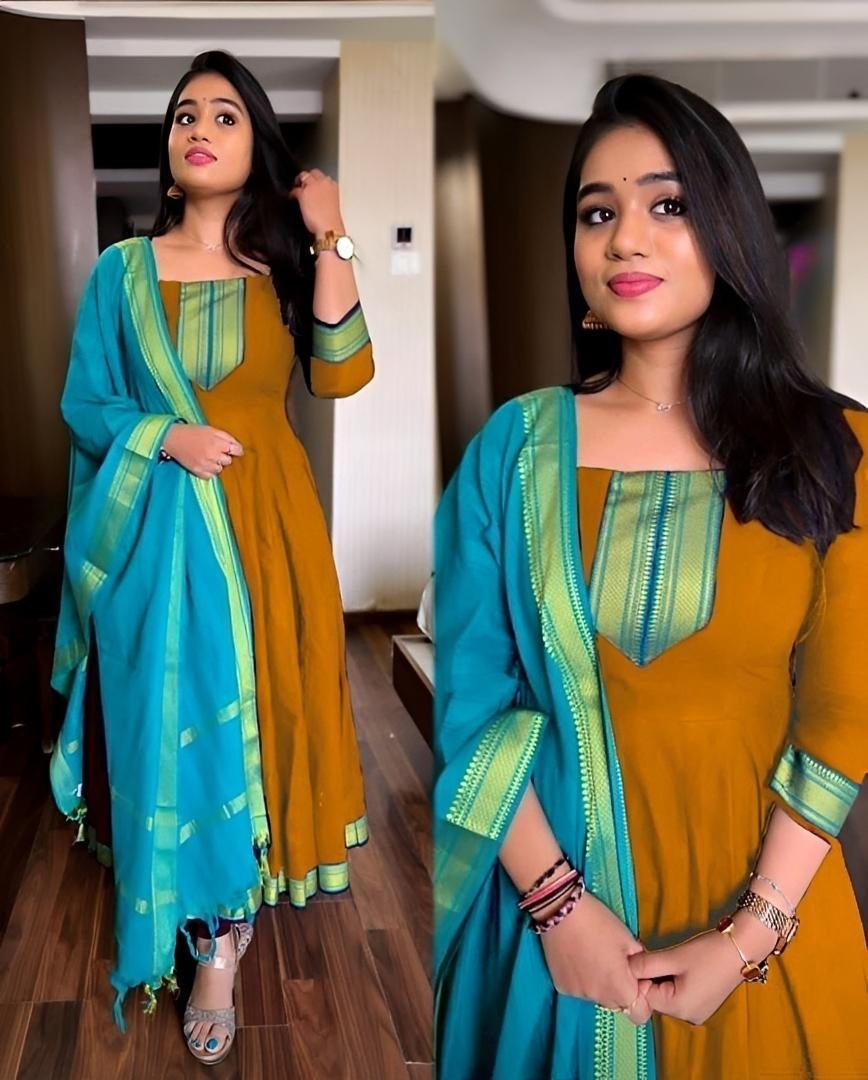 Gathering Anarkali with dupatta -Plus size Huge Offer