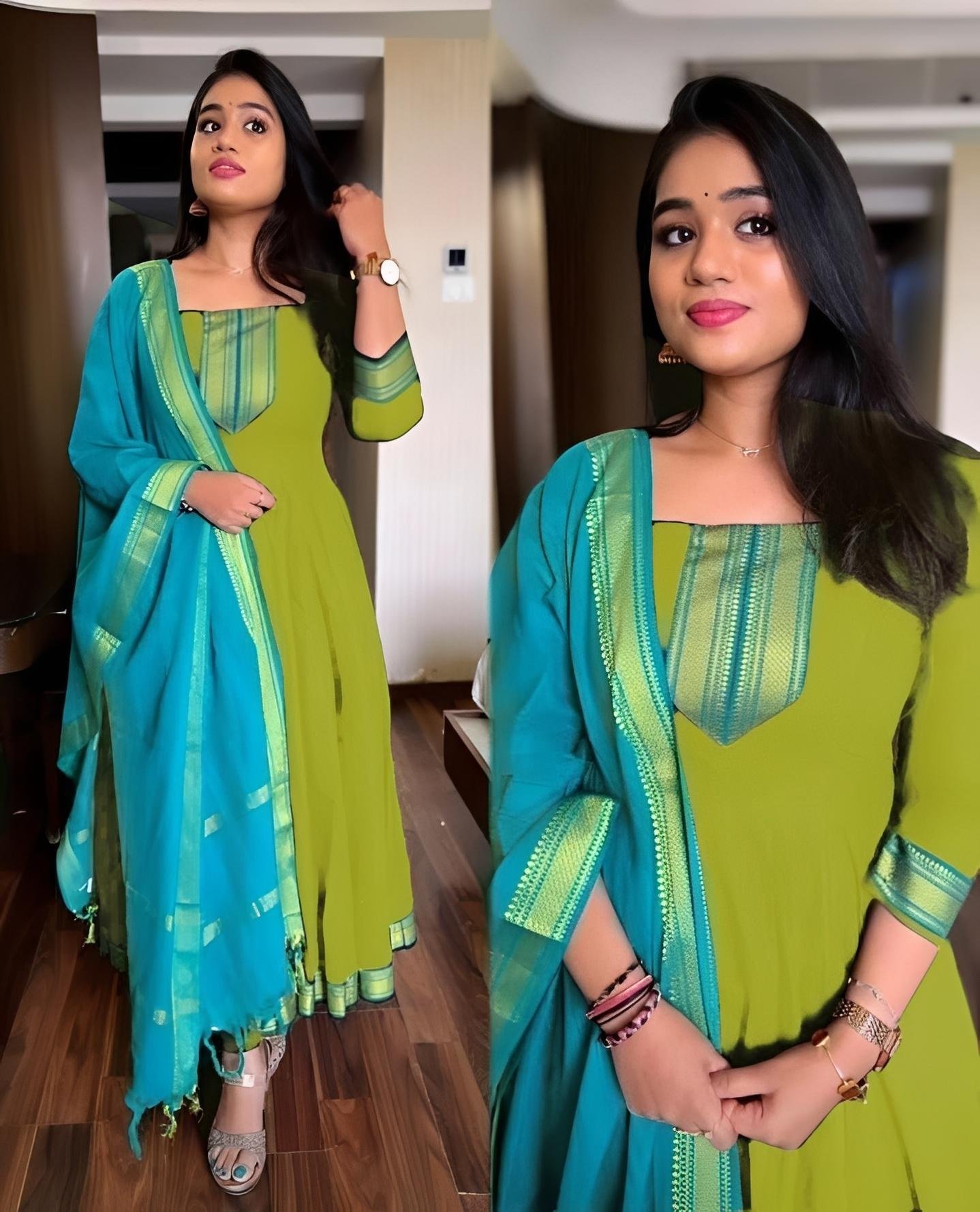 Gathering Anarkali with dupatta -Plus size Huge Offer