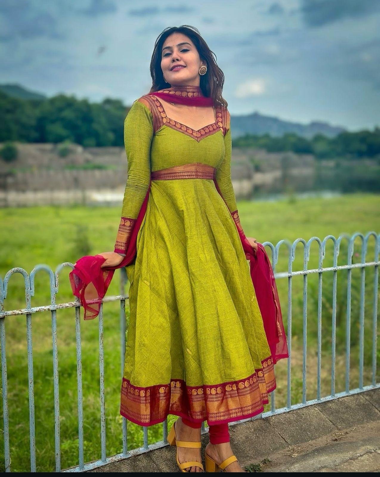 KILI - Parrot Green Anarkali with Dupatta set - Huge Offer