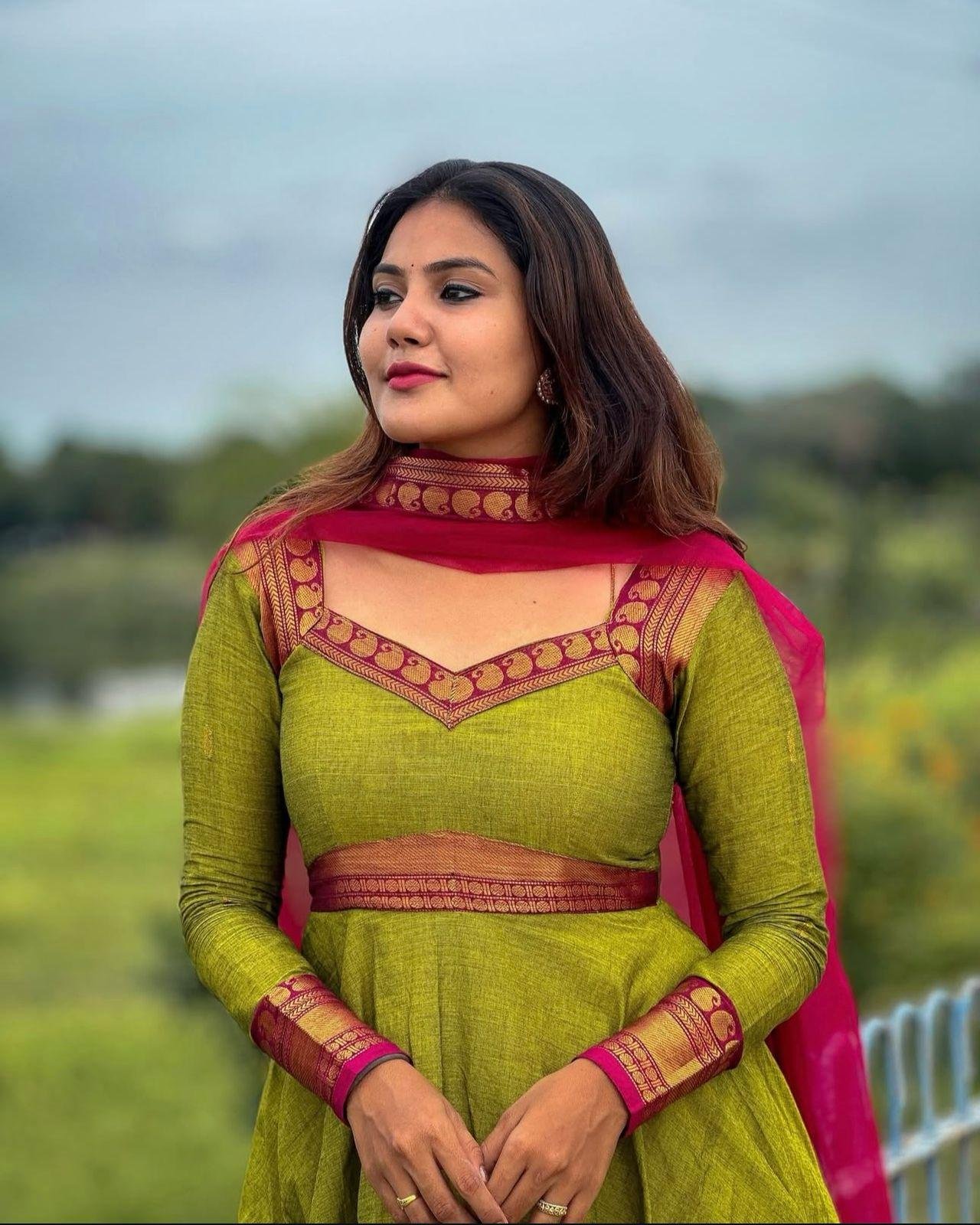 KILI - Parrot Green Anarkali with Dupatta set - Huge Offer