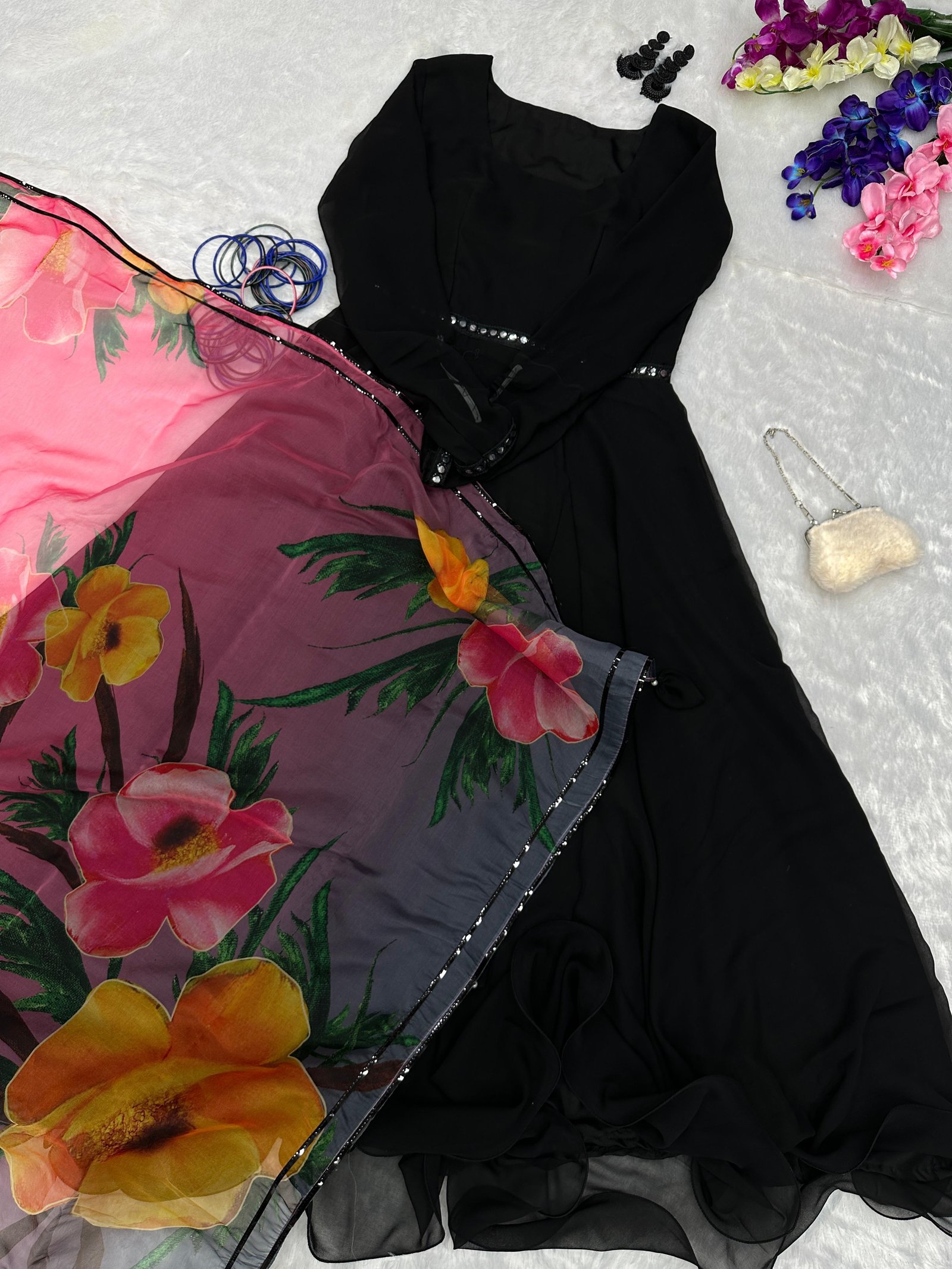 Black Georgette Gown set
