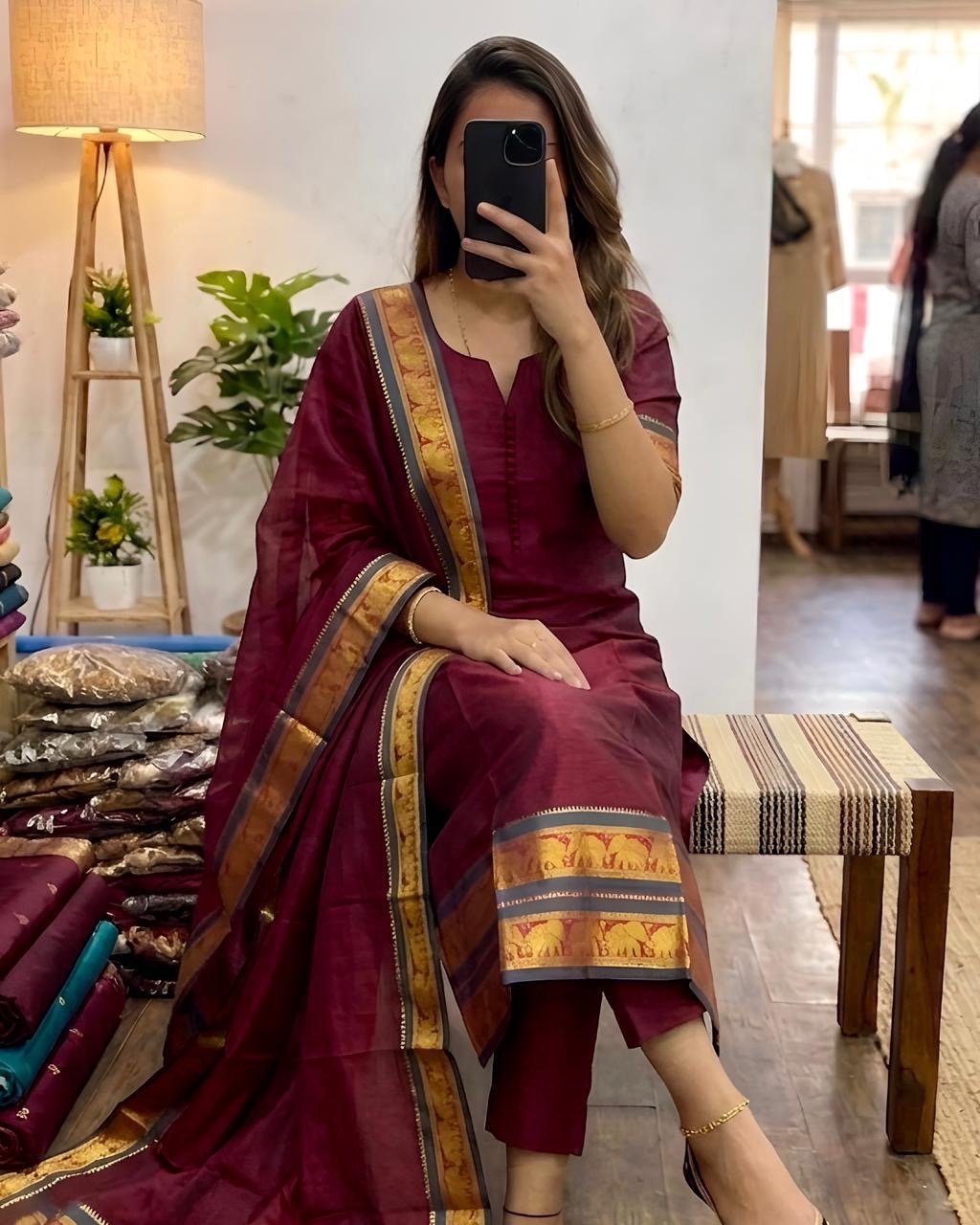 Kanchi silk Kurti with Dupatta sets