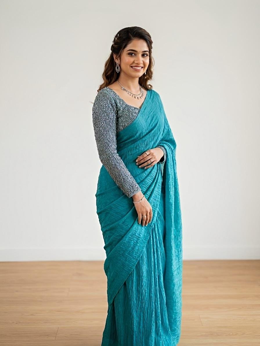 Stunning Party Wear Rangoli Crush Silk Fancy Saree With Heavy Beads Work Blouse
