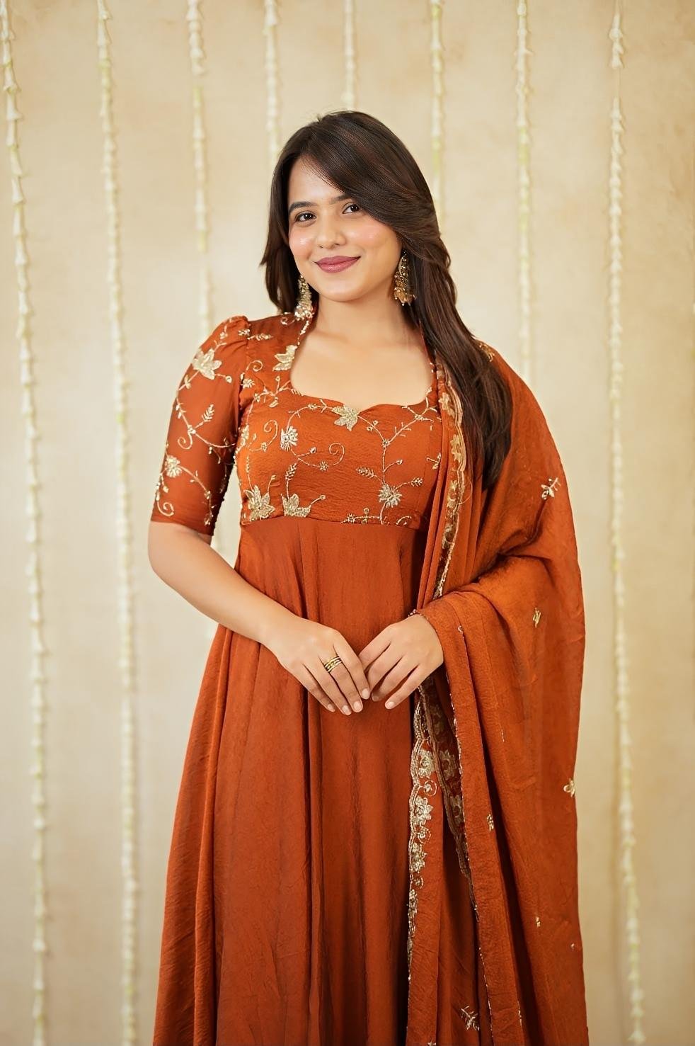 NISHA Rusty Orange Designer  Gown set
