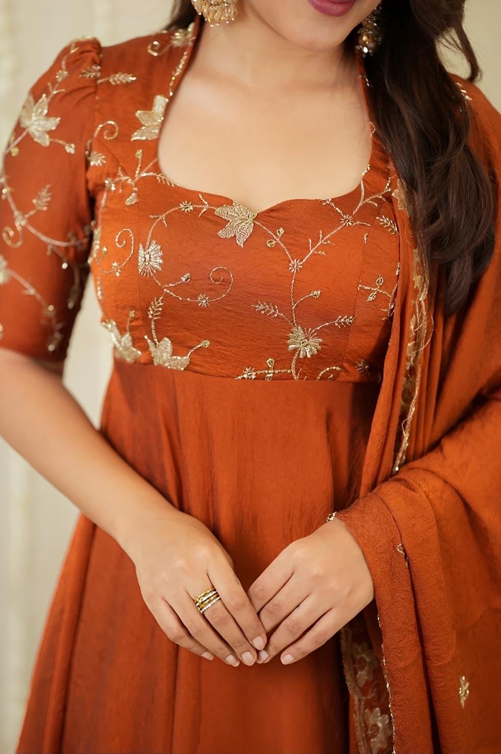 NISHA Rusty Orange Designer  Gown set