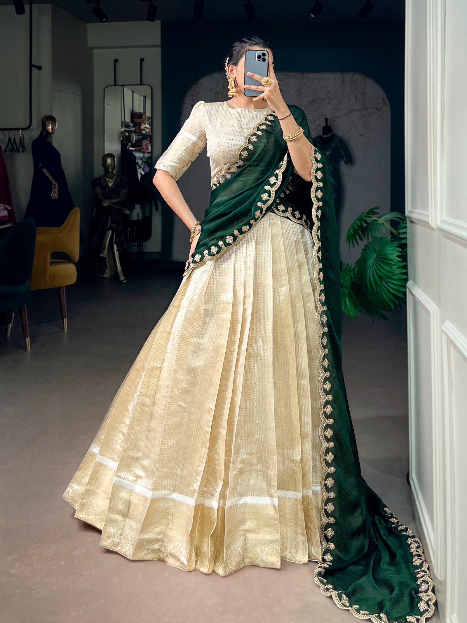 Onam Series - Pearl White Half Saree