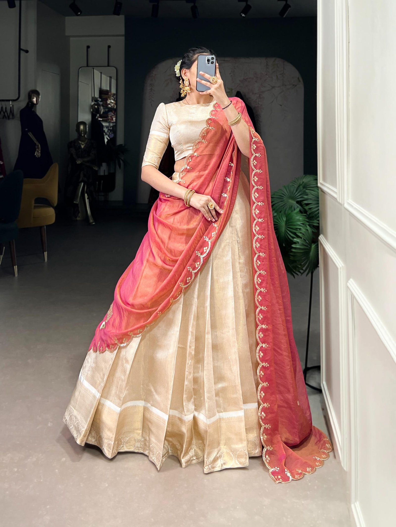 Onam Series - Pearl White Half Saree