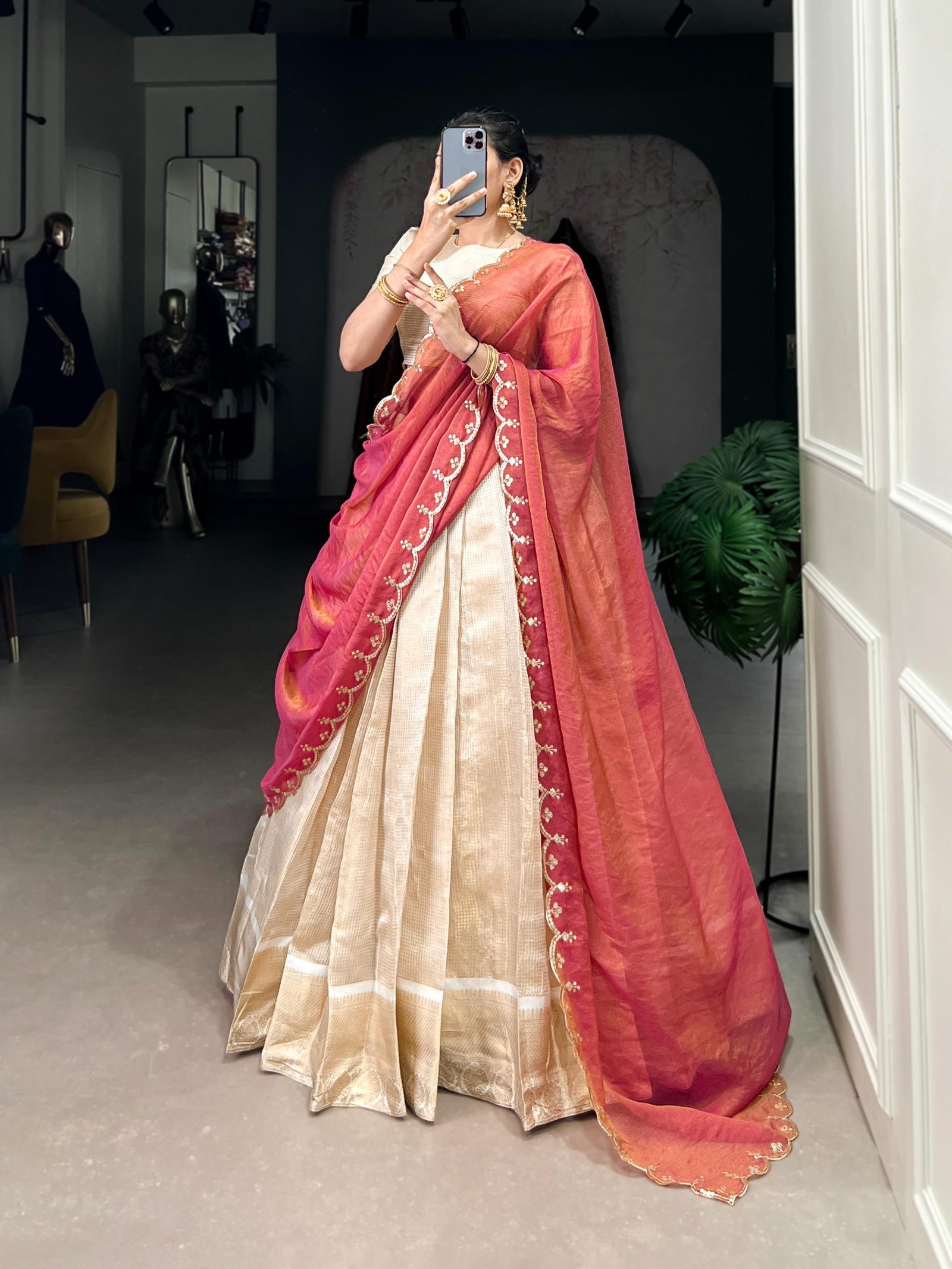 Onam Series - Pearl White Half Saree