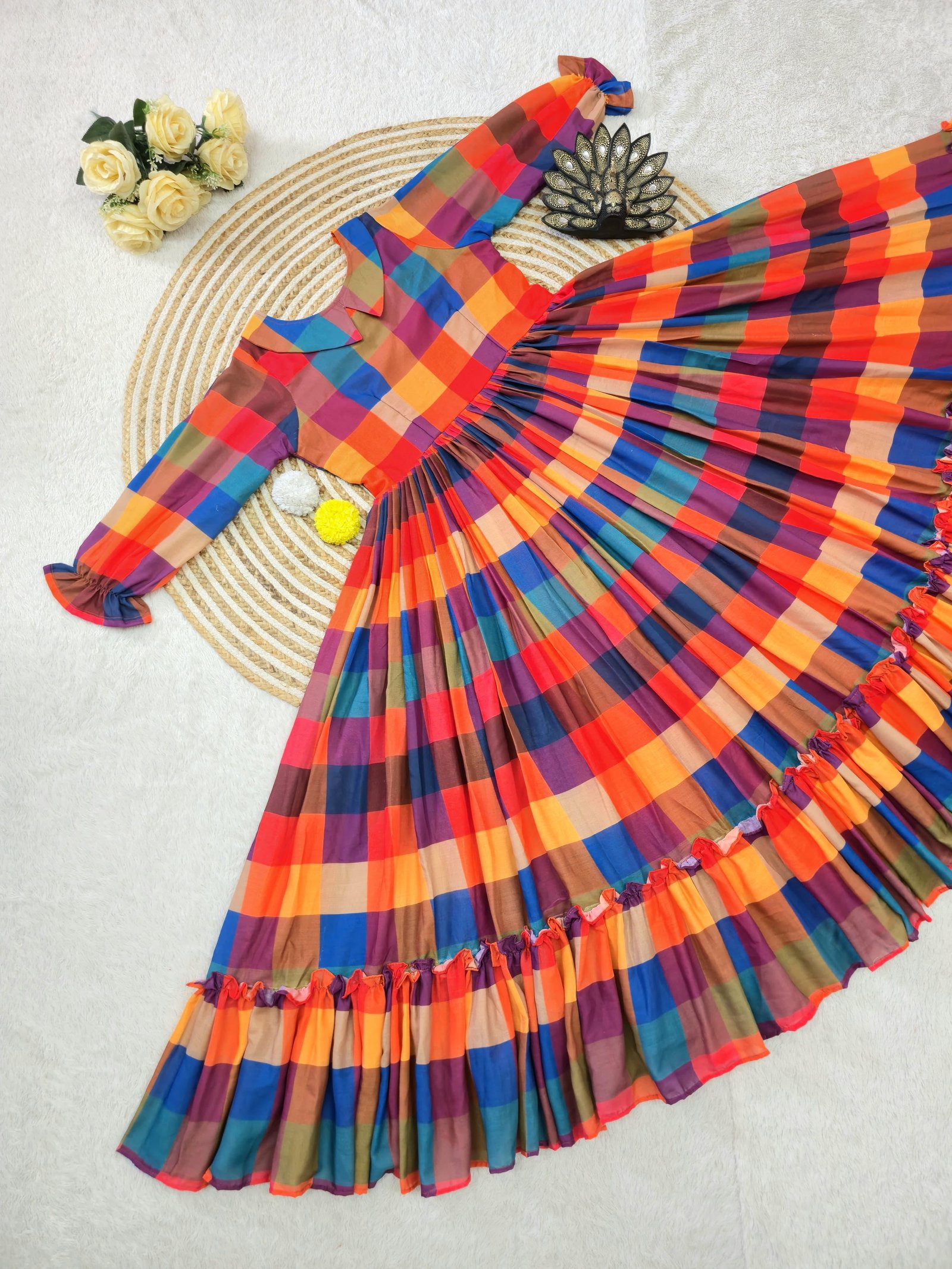 Premium Mul Chanderi Chex printed Midi