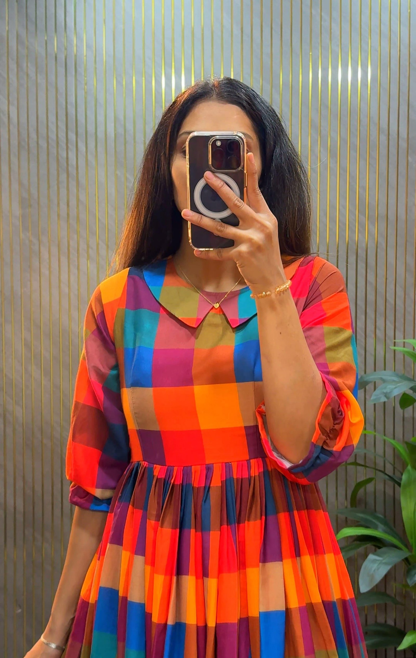 Premium Mul Chanderi Chex printed Midi