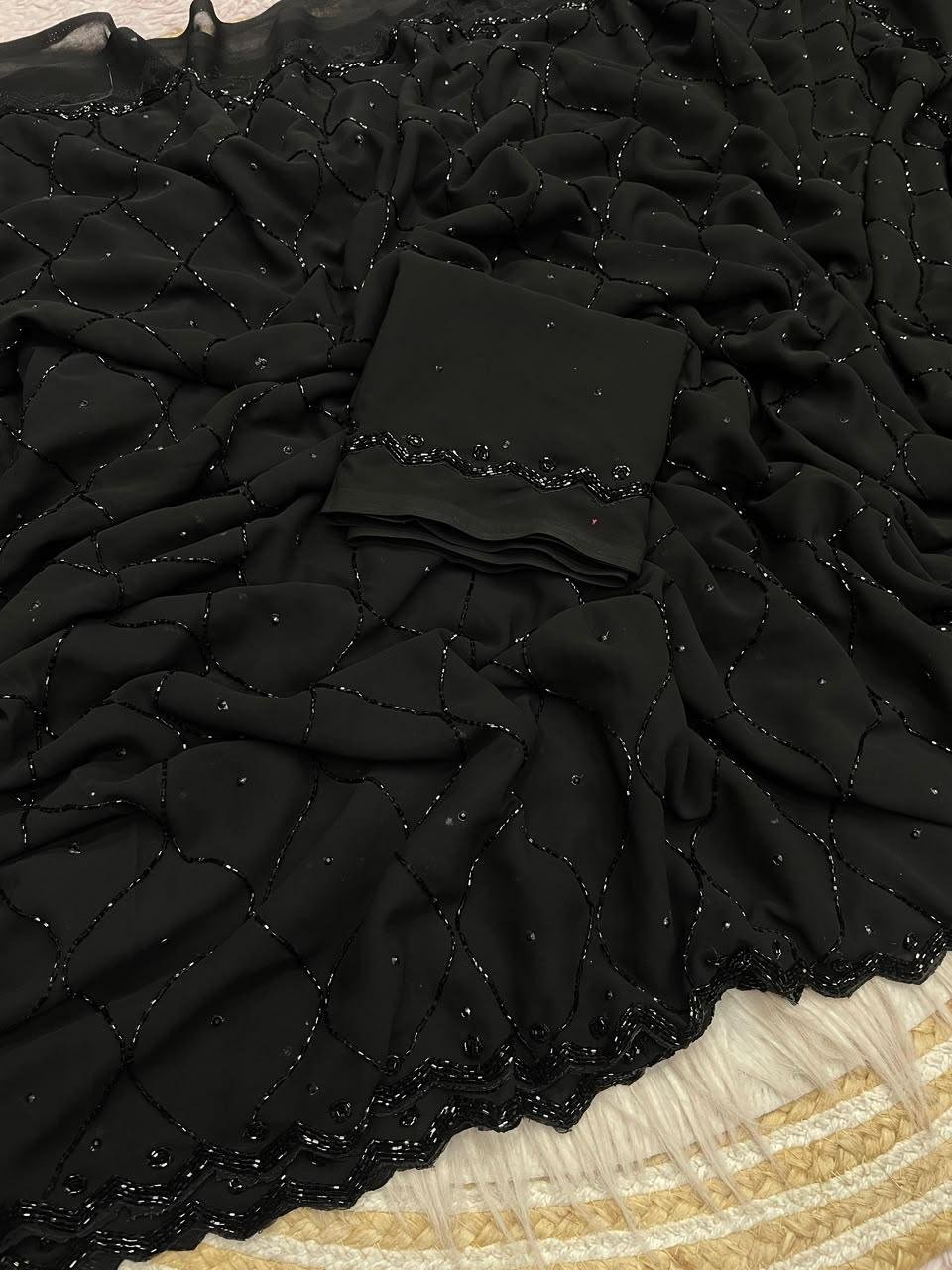 Black  Sparkle Beads  Work Saree