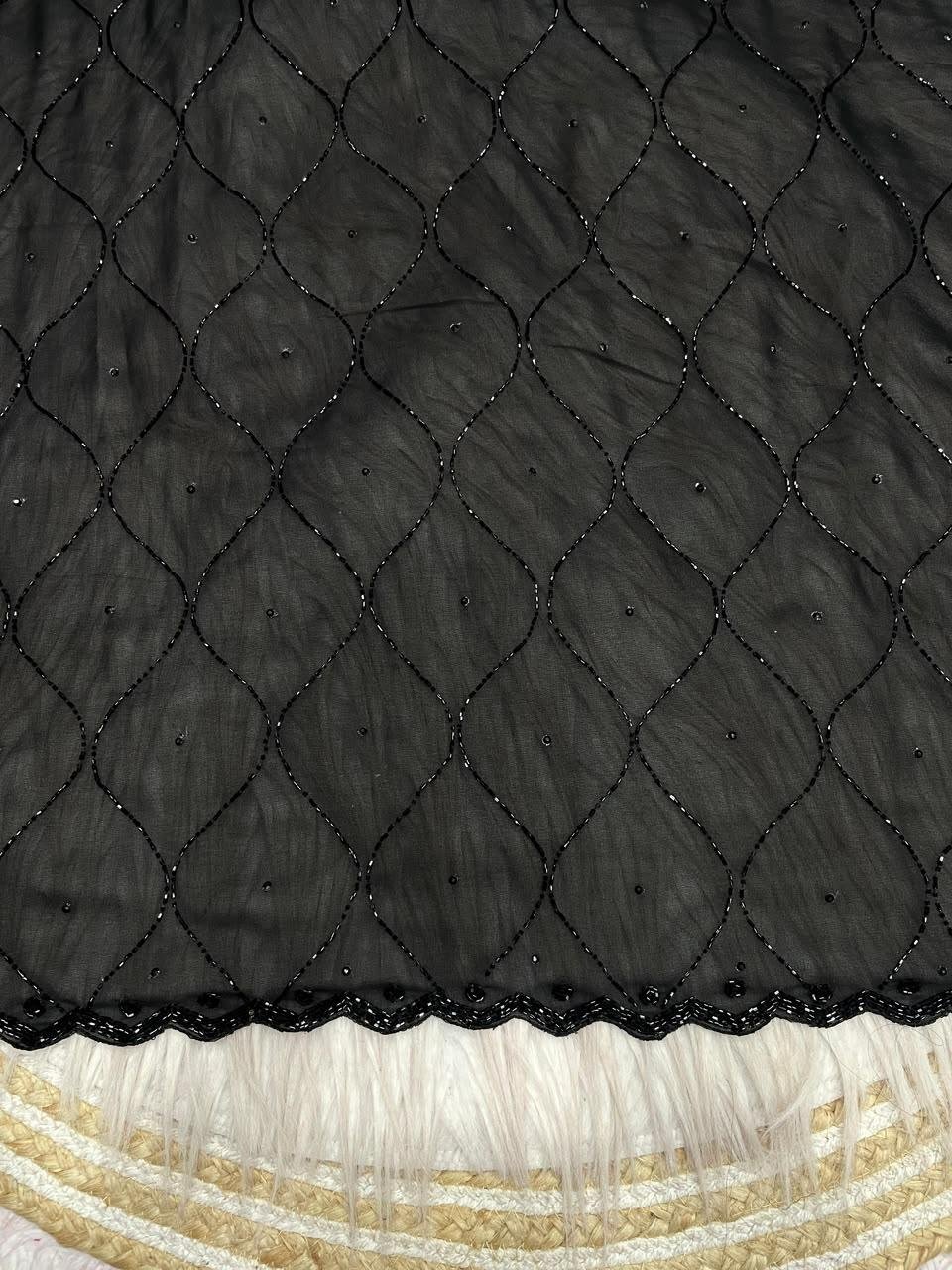Black  Sparkle Beads  Work Saree