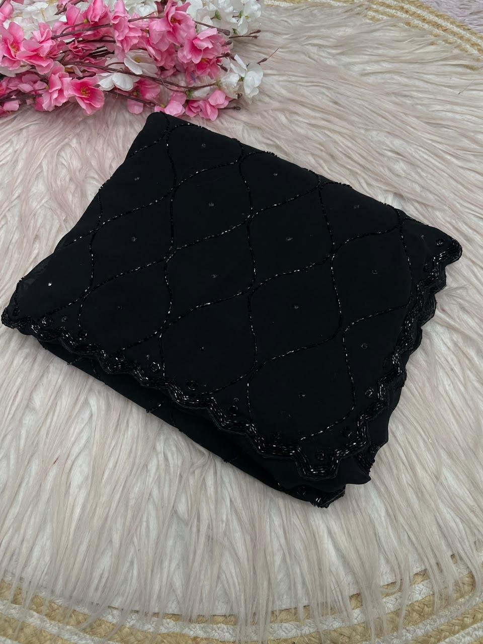 Black  Sparkle Beads  Work Saree
