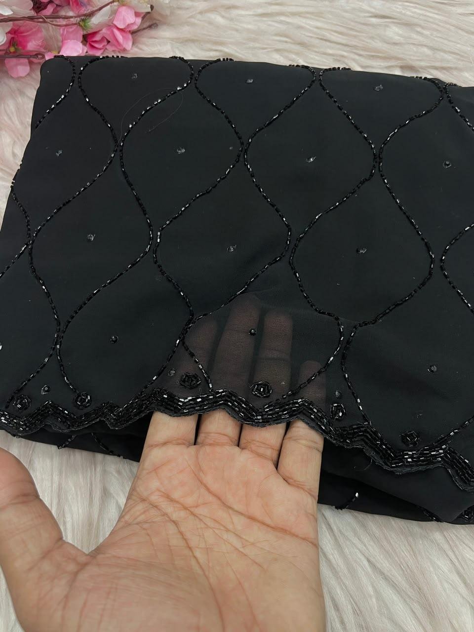 Black  Sparkle Beads  Work Saree