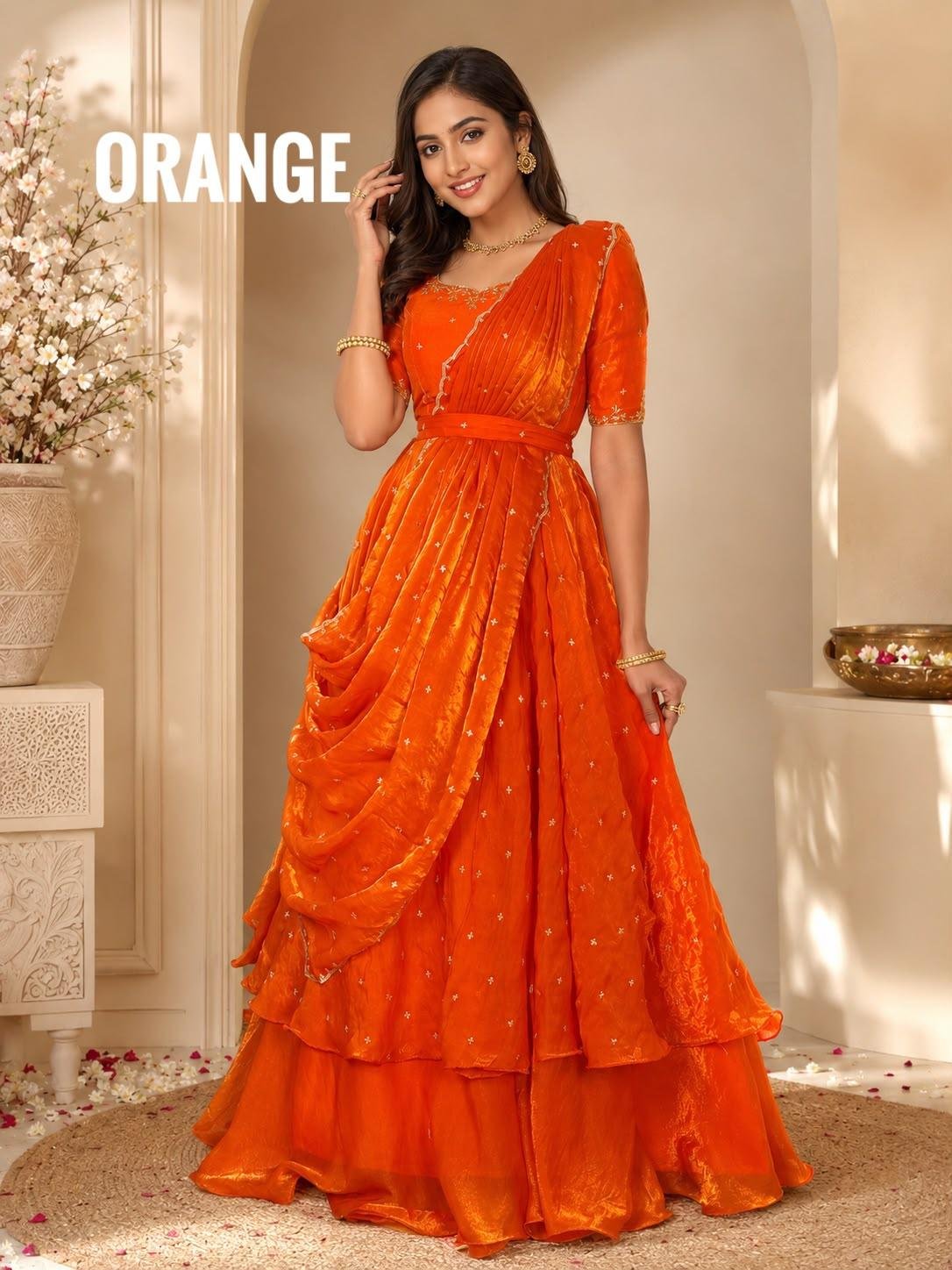 INIYA - Double frill space silk  lehenga choli