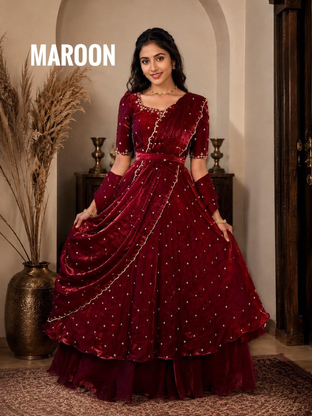 INIYA - Double frill space silk  lehenga choli