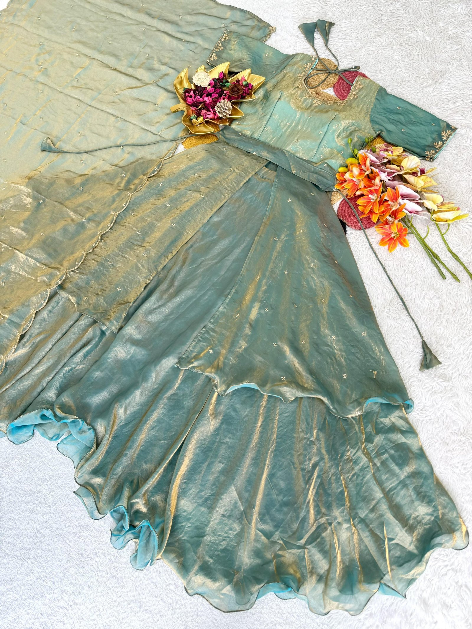 INIYA - Double frill space silk  lehenga choli