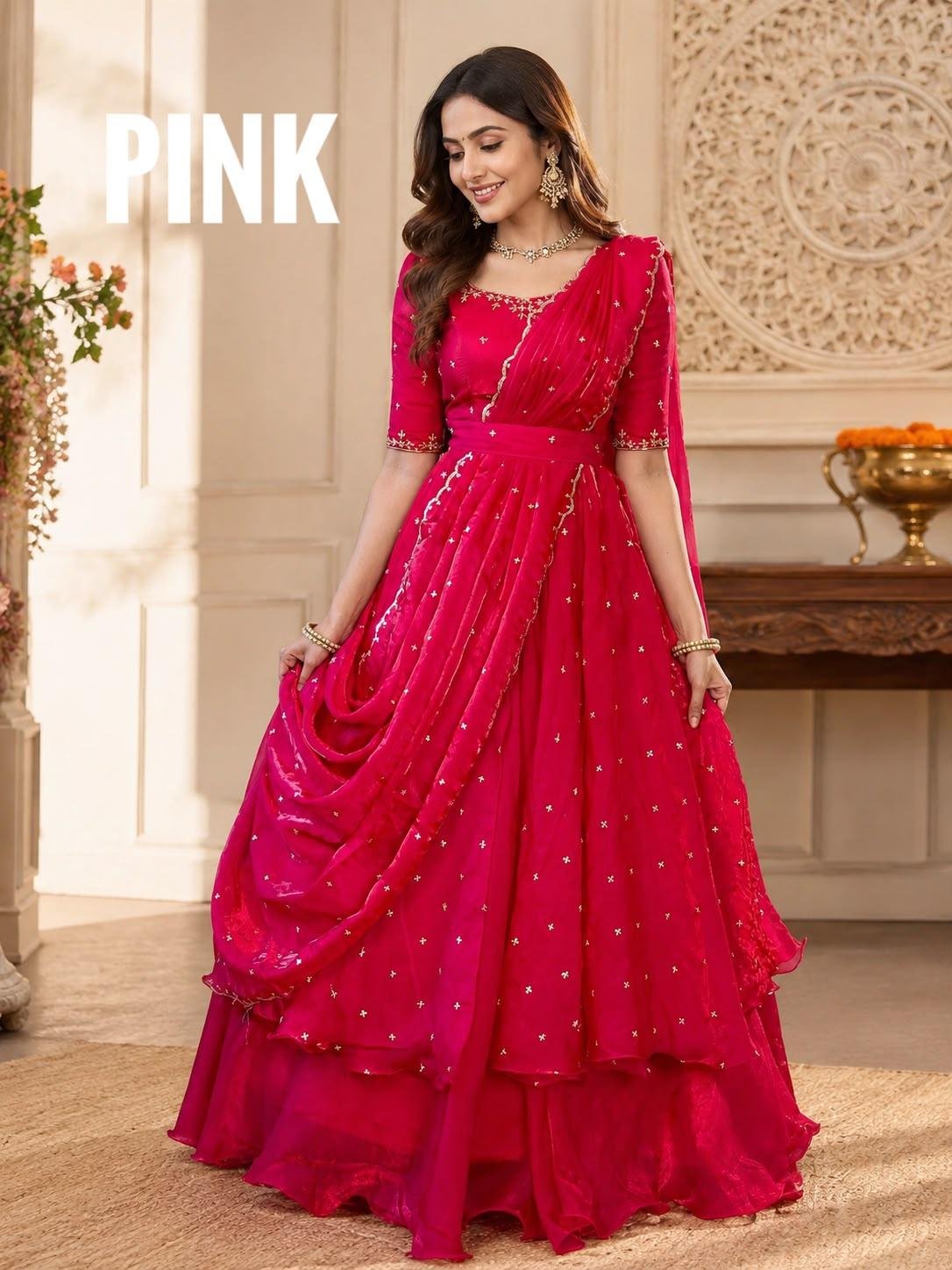 INIYA - Double frill space silk  lehenga choli