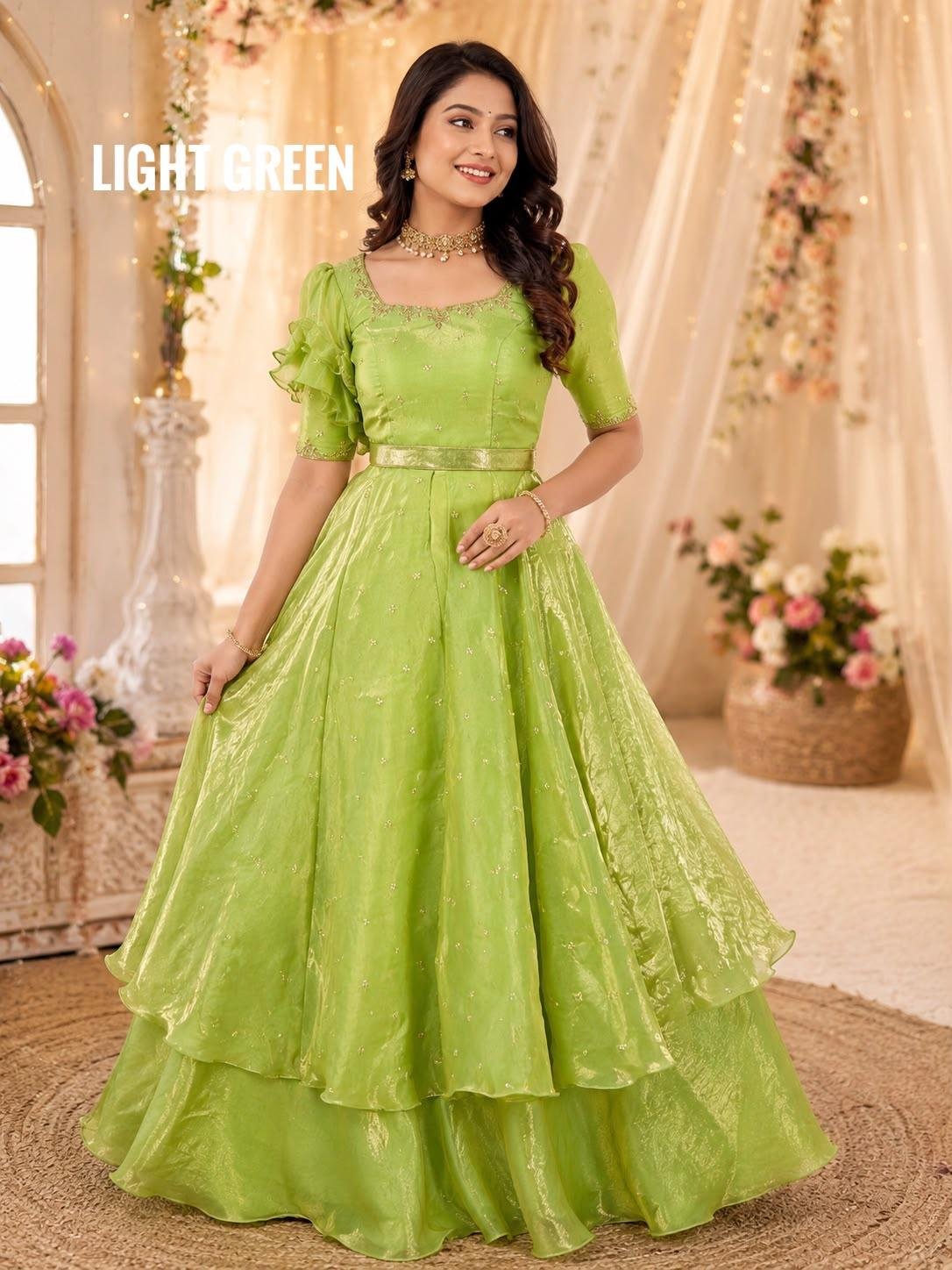 INIYA - Double frill space silk  lehenga choli