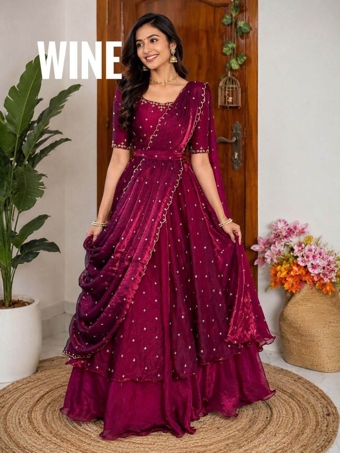 INIYA - Double frill space silk  lehenga choli
