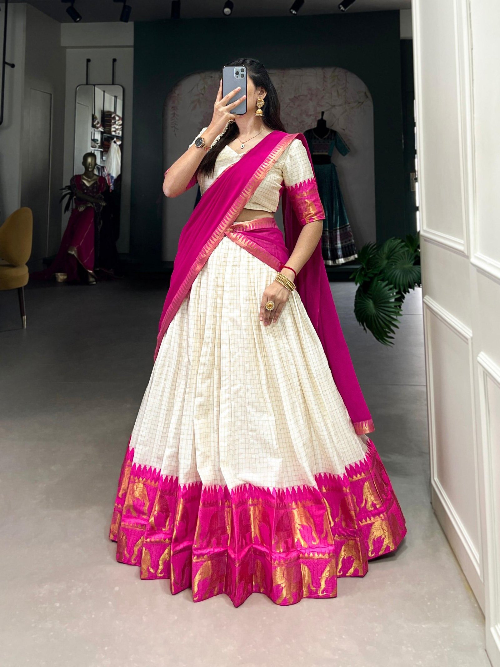 Elegant Poly Cotton Chex Zari Lehenga Choli