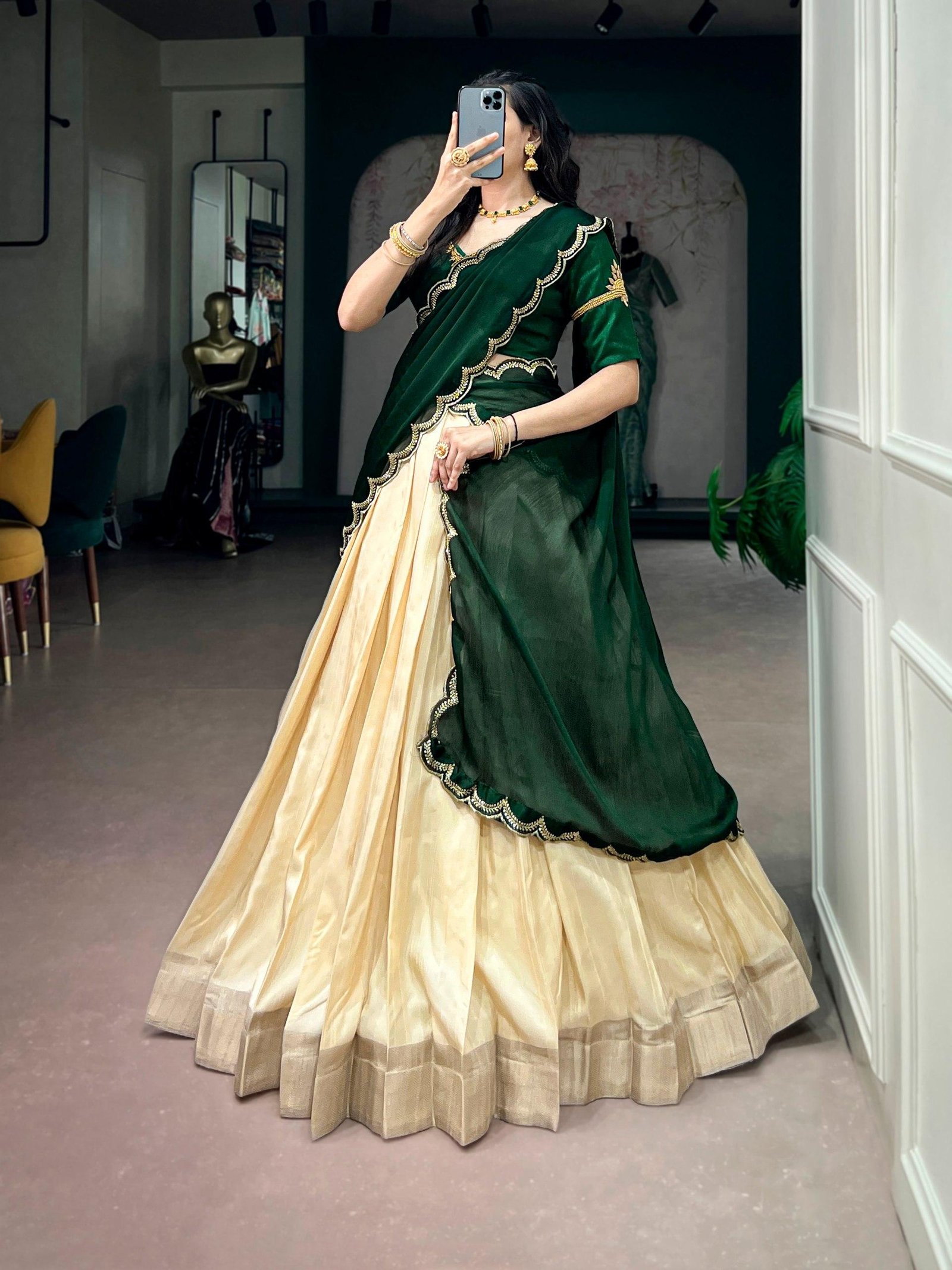 Kerala Traditional Zari Lehenga Choli – Onam Collection