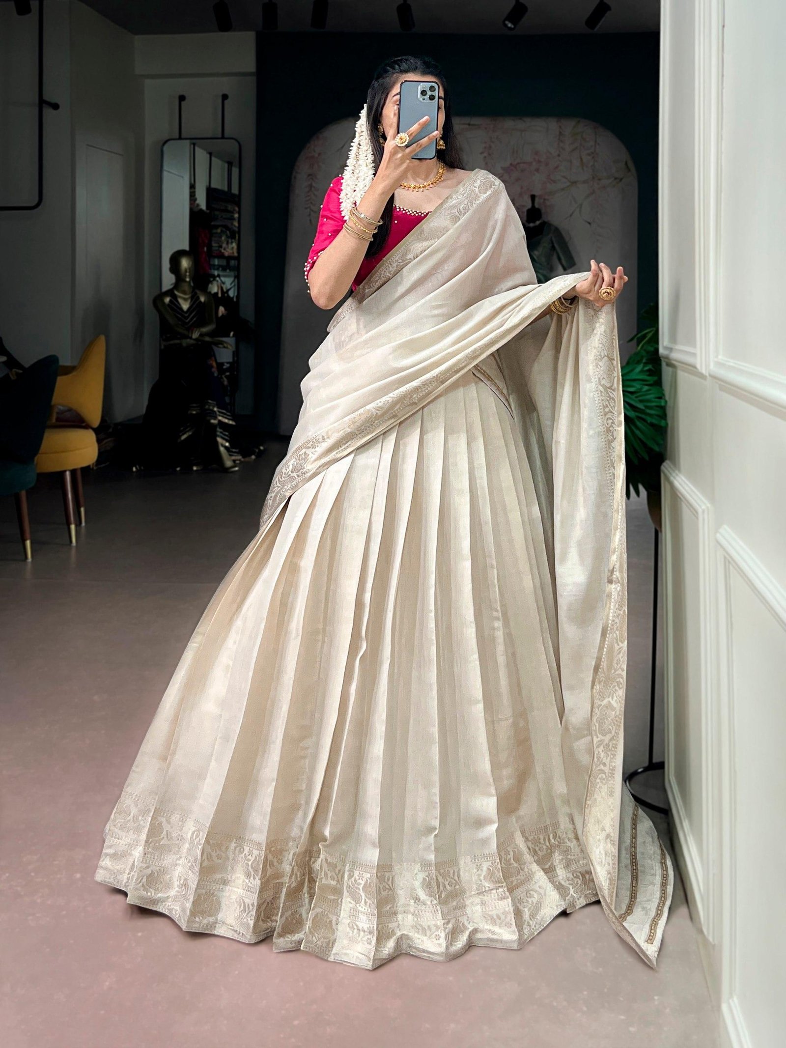 Onakkodi Kanjivaram Zari Half Saree Lehenga