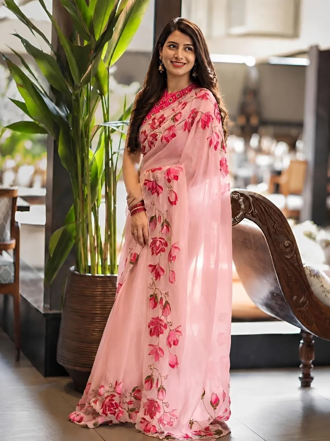 Lotus beads saree
