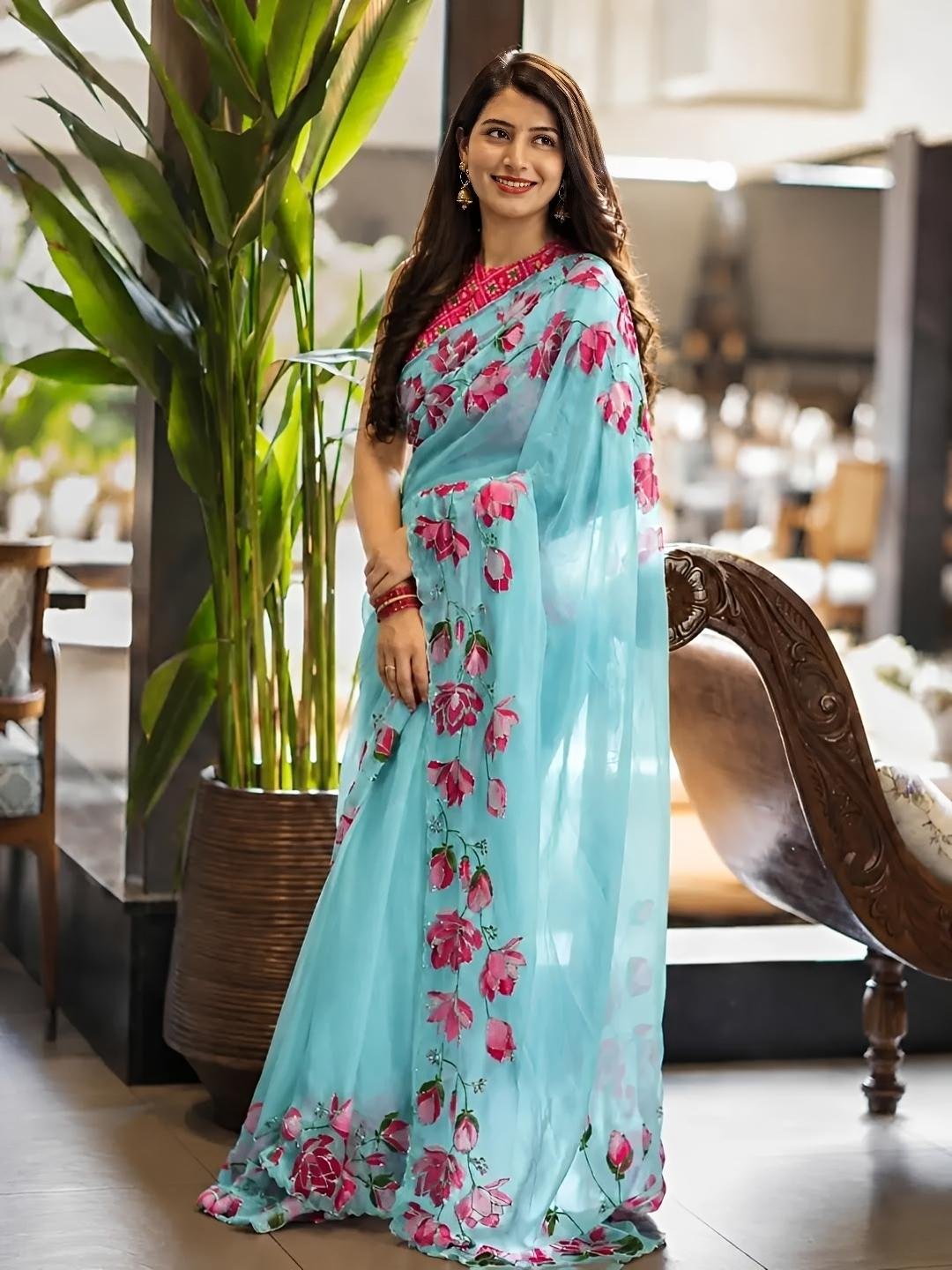 Lotus beads saree