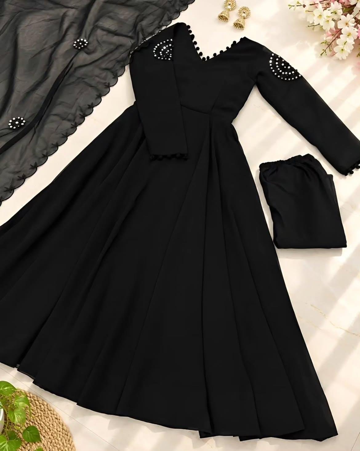 Elegant Gown With Pant & Dupatta – 3-Piece Ethnic Wear Set