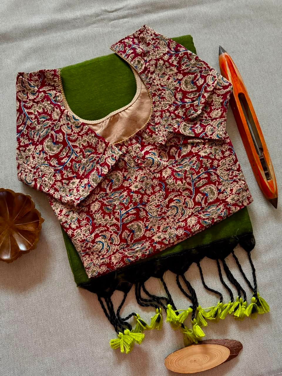 Cotton saree with stretchable stitched blouse