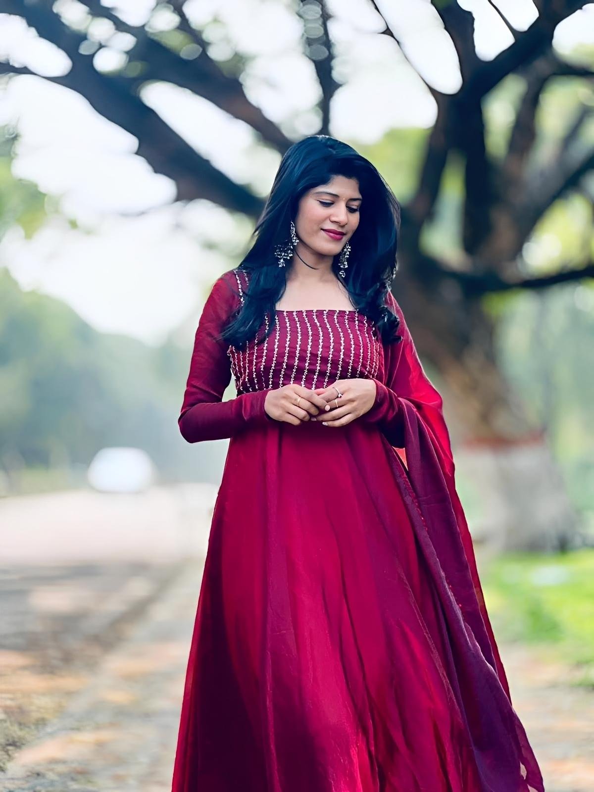 Ruby Red  Anarkali - Discount Sale
