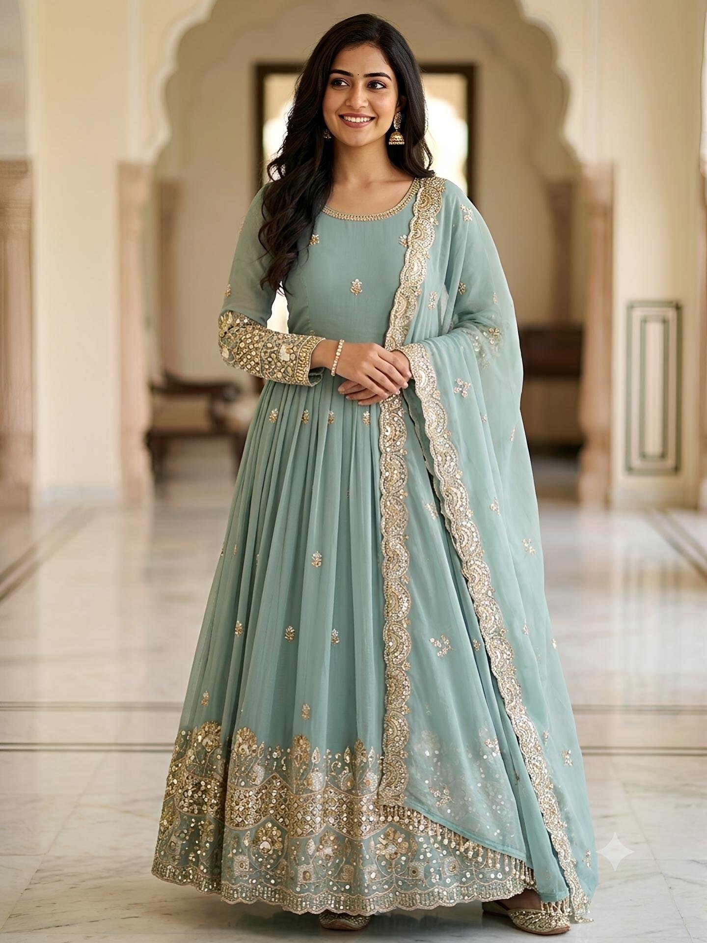 Blue fairy🩵 Grand gown pant dupatta set