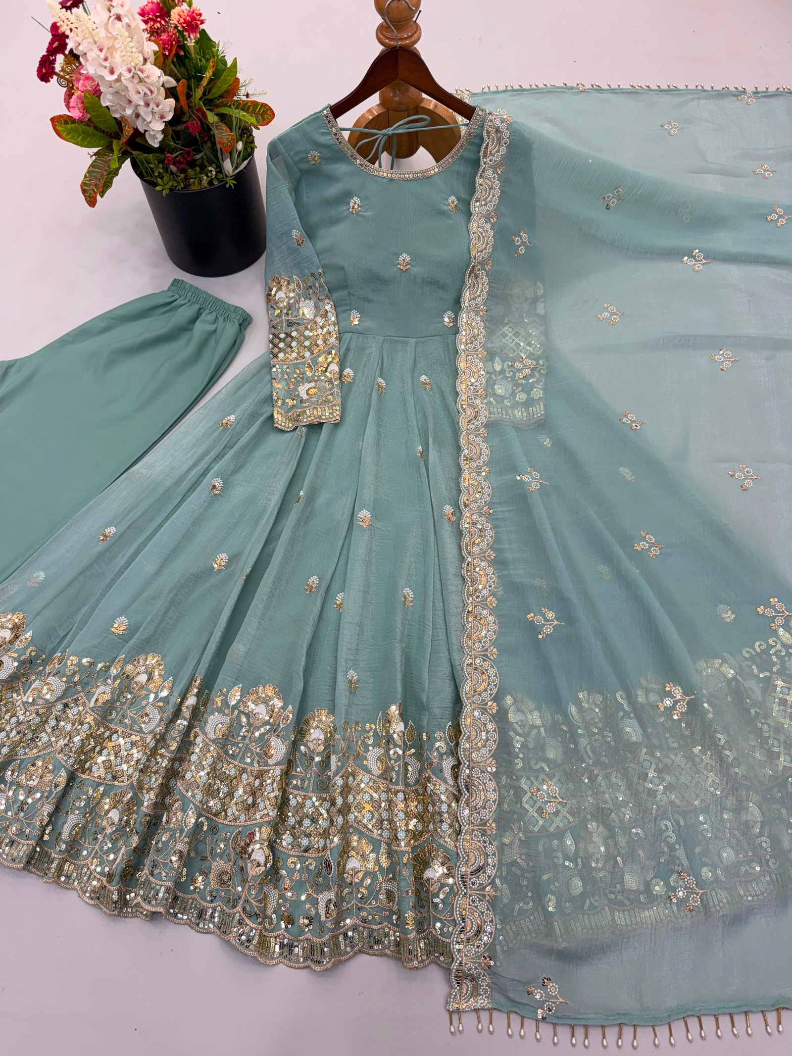 Blue fairy🩵 Grand gown pant dupatta set