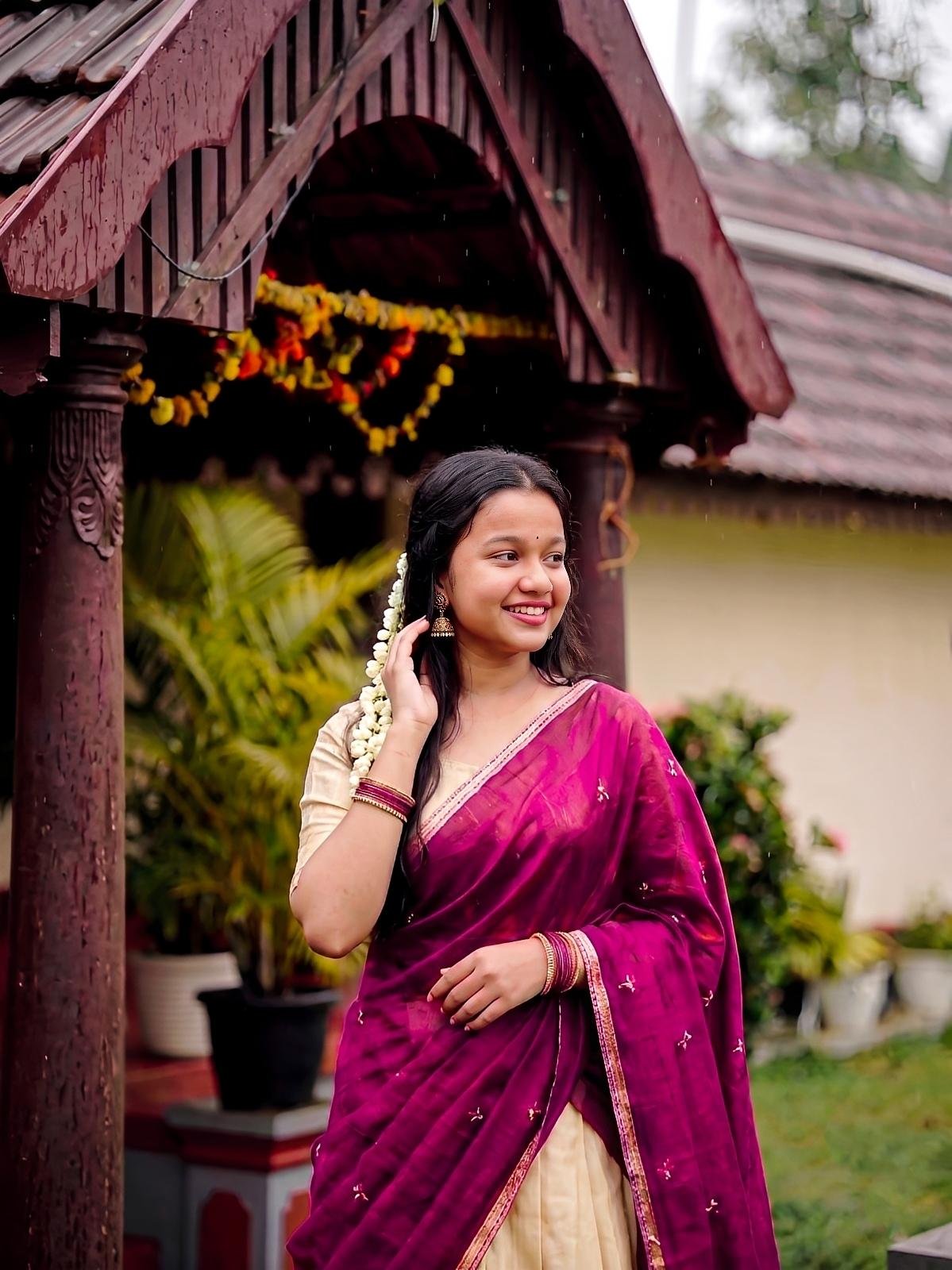 Wine Semi Stitched Halfsaree - Huge Offer