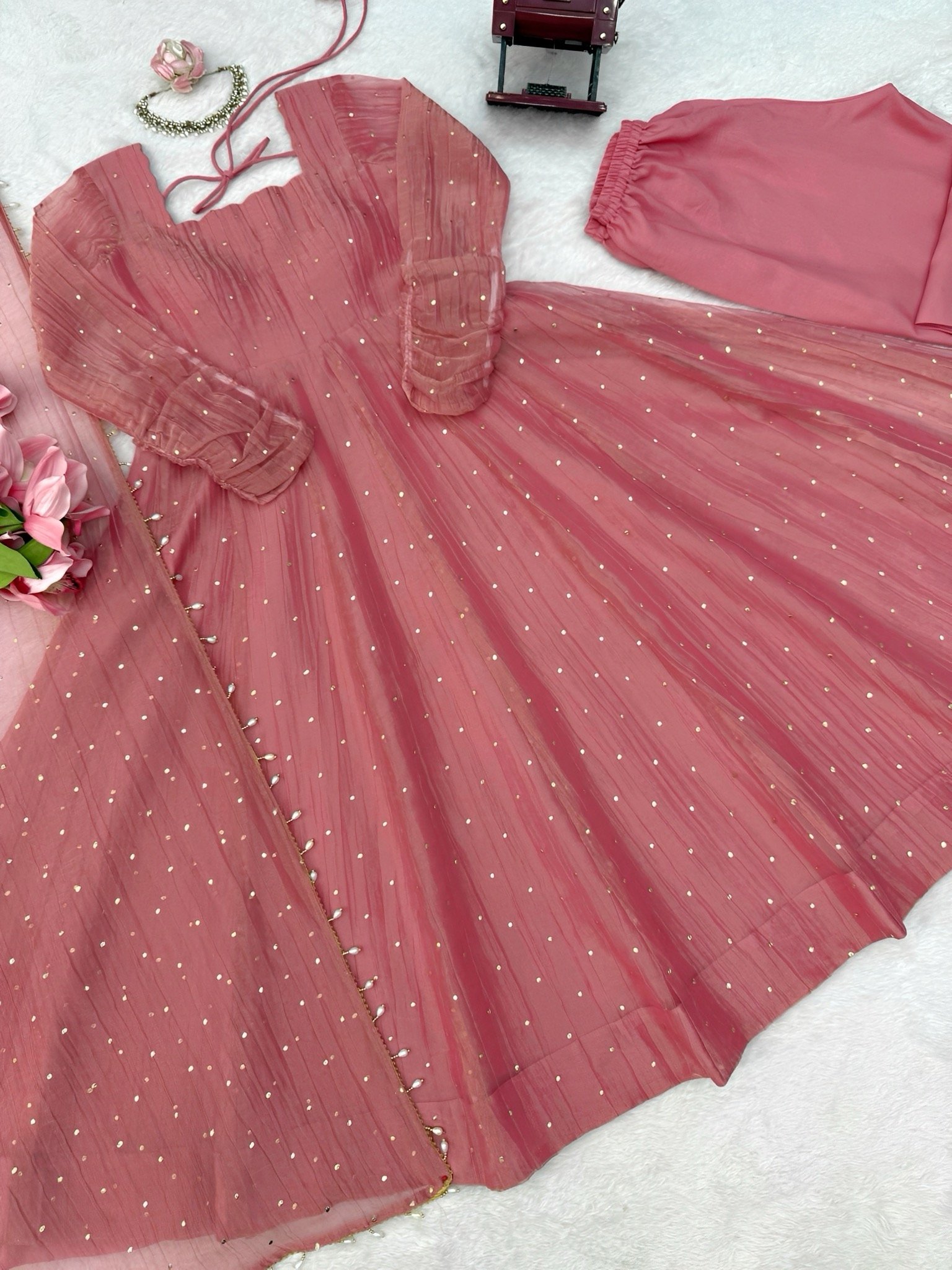 BlushPink Gown💖Anarkali Bottom with Dupatta