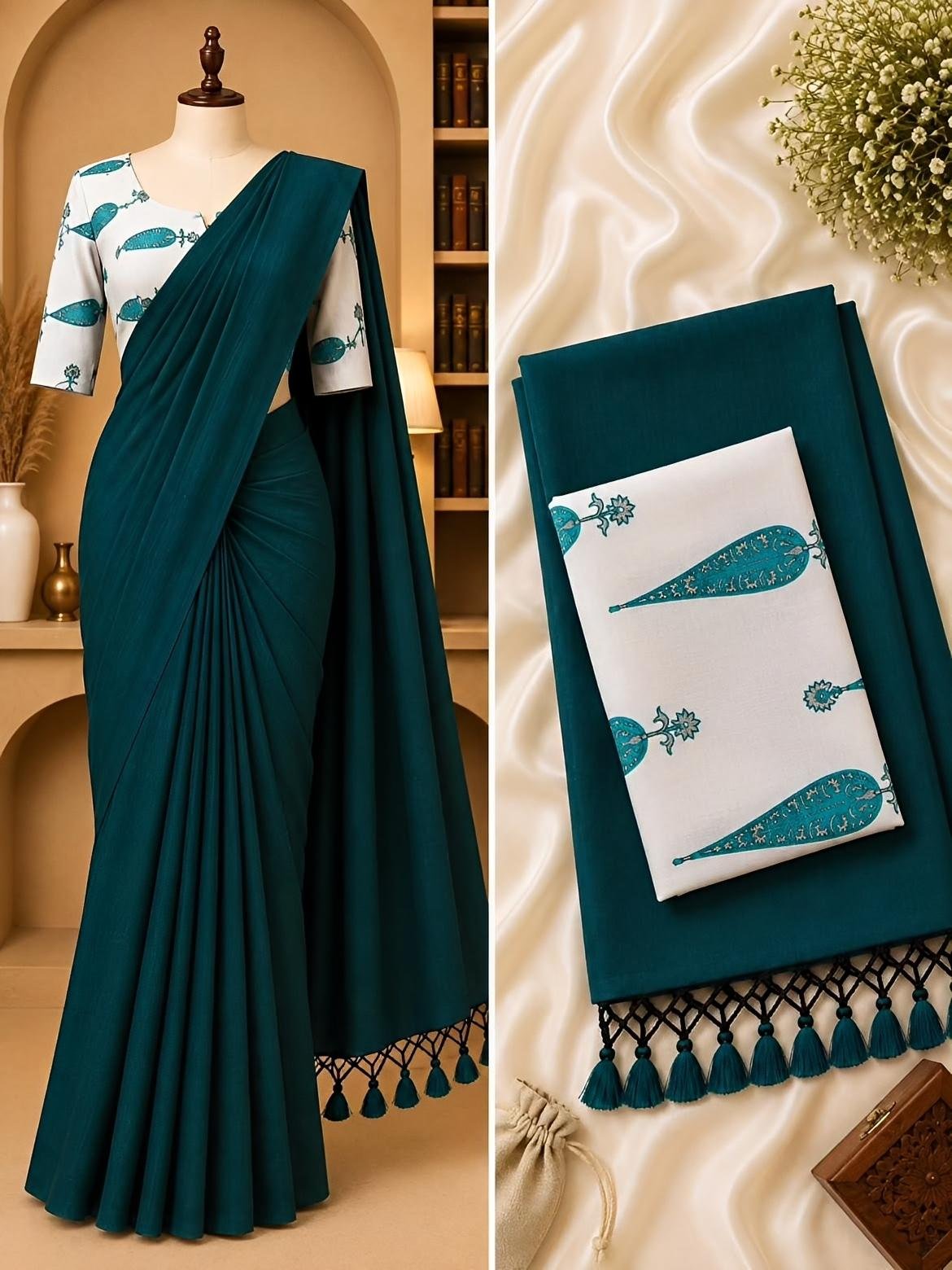 Beautiful Khadi cotton saree with  embroidery blouse